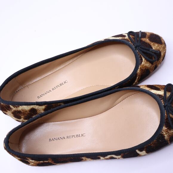 BANANA REPUBLIC Leopard Fur Ballet Flats Black Brown Round Toe Casual Women's 6M - Picture 4 of 8
